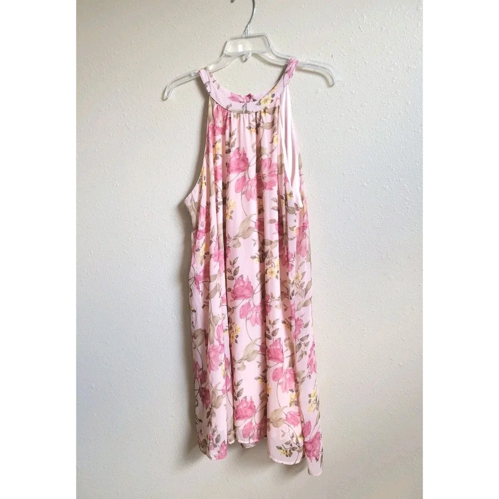 New York & Company Pink Floral Sleeveless A Line Dress‎ Sz XL
